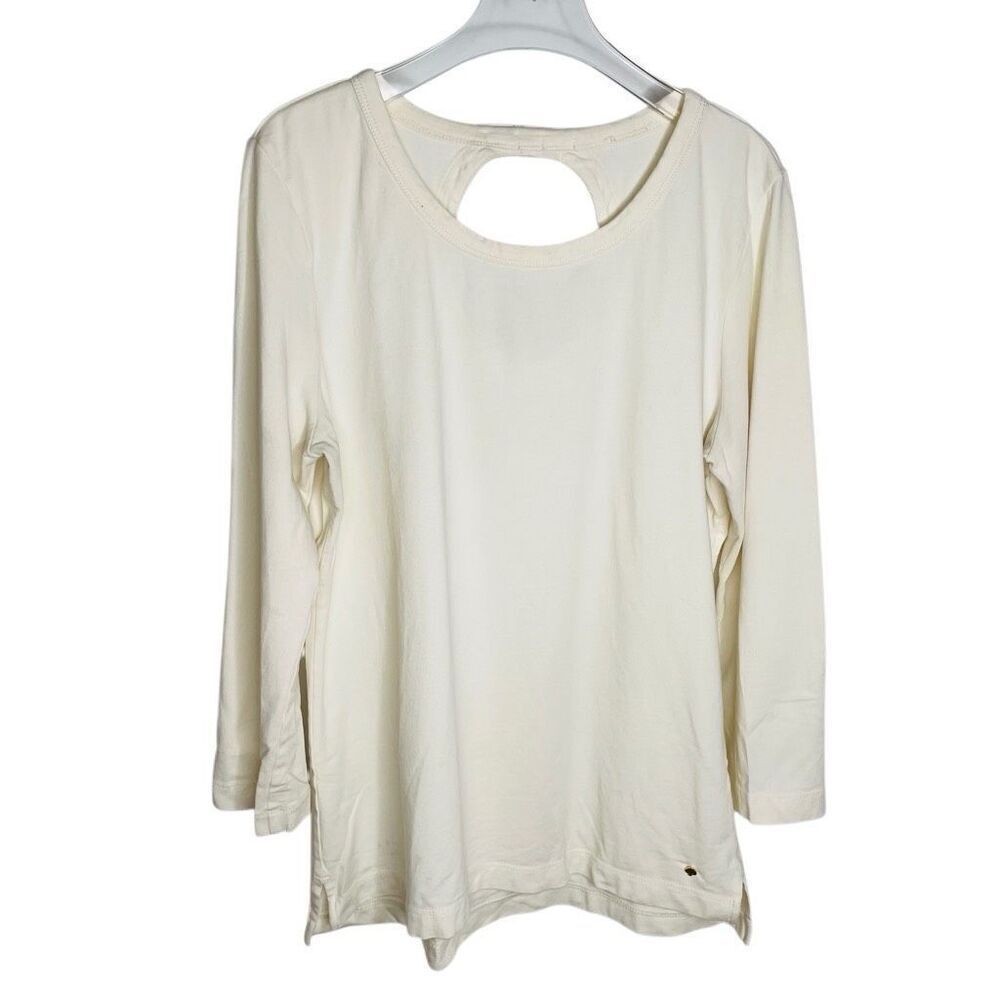 Kate Spade NY Open Back Bow White Cream 3/4 Sleeve Blouse Top Size Large L‎